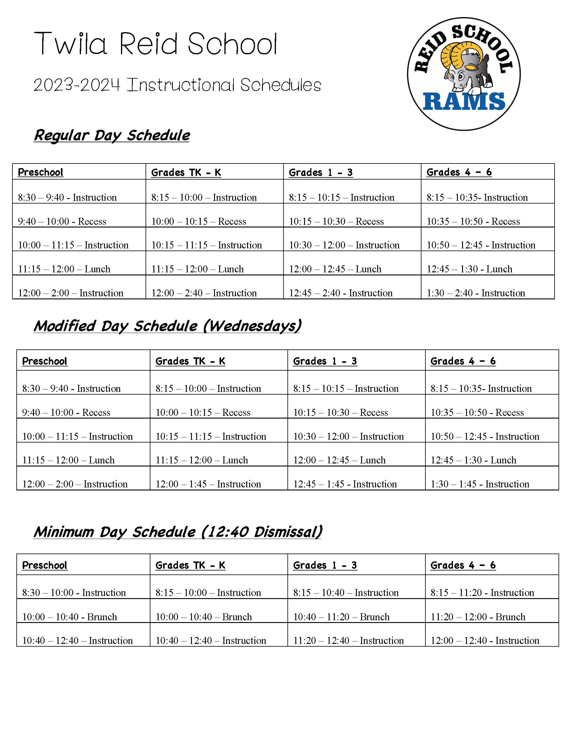 Savanna School District Twila Reid Bell Schedule